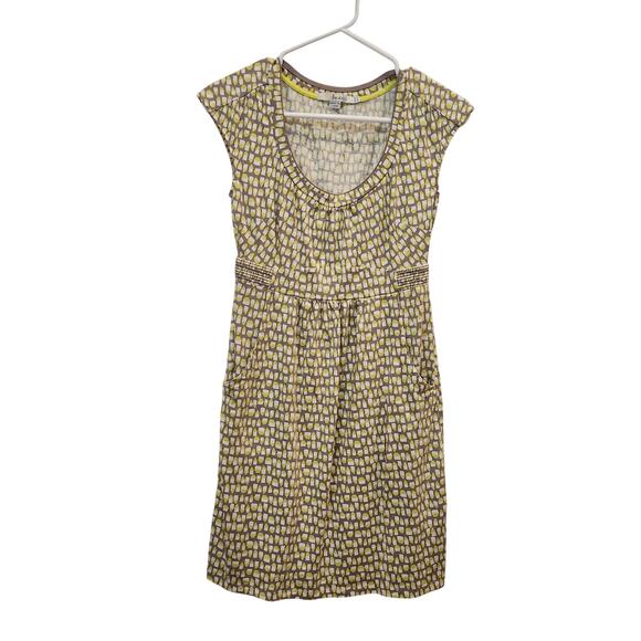 Boden Scoop Neck Above The Knee Margot Jersey Dress Pockets Yellow Geo Size 2P - Picture 1 of 11